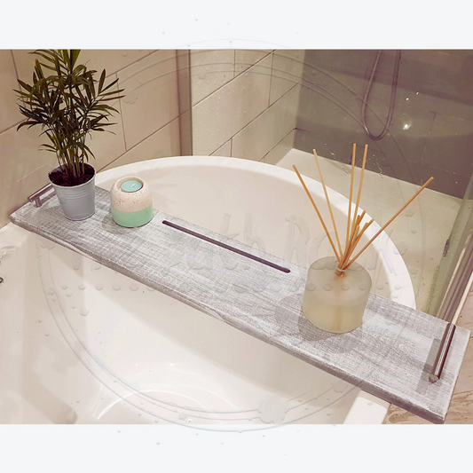 Plain Grey Distress - Wooden Bath Tray with Various Colour Handles