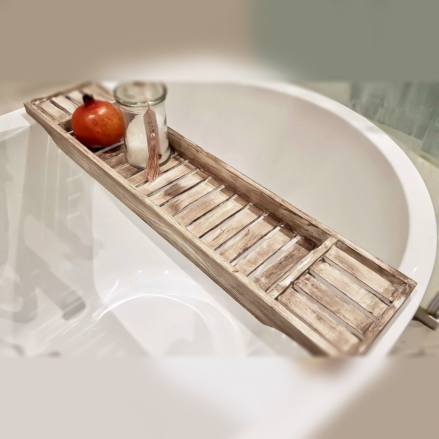 Wooden Cappuccino Brown Distressed White Bath Rack