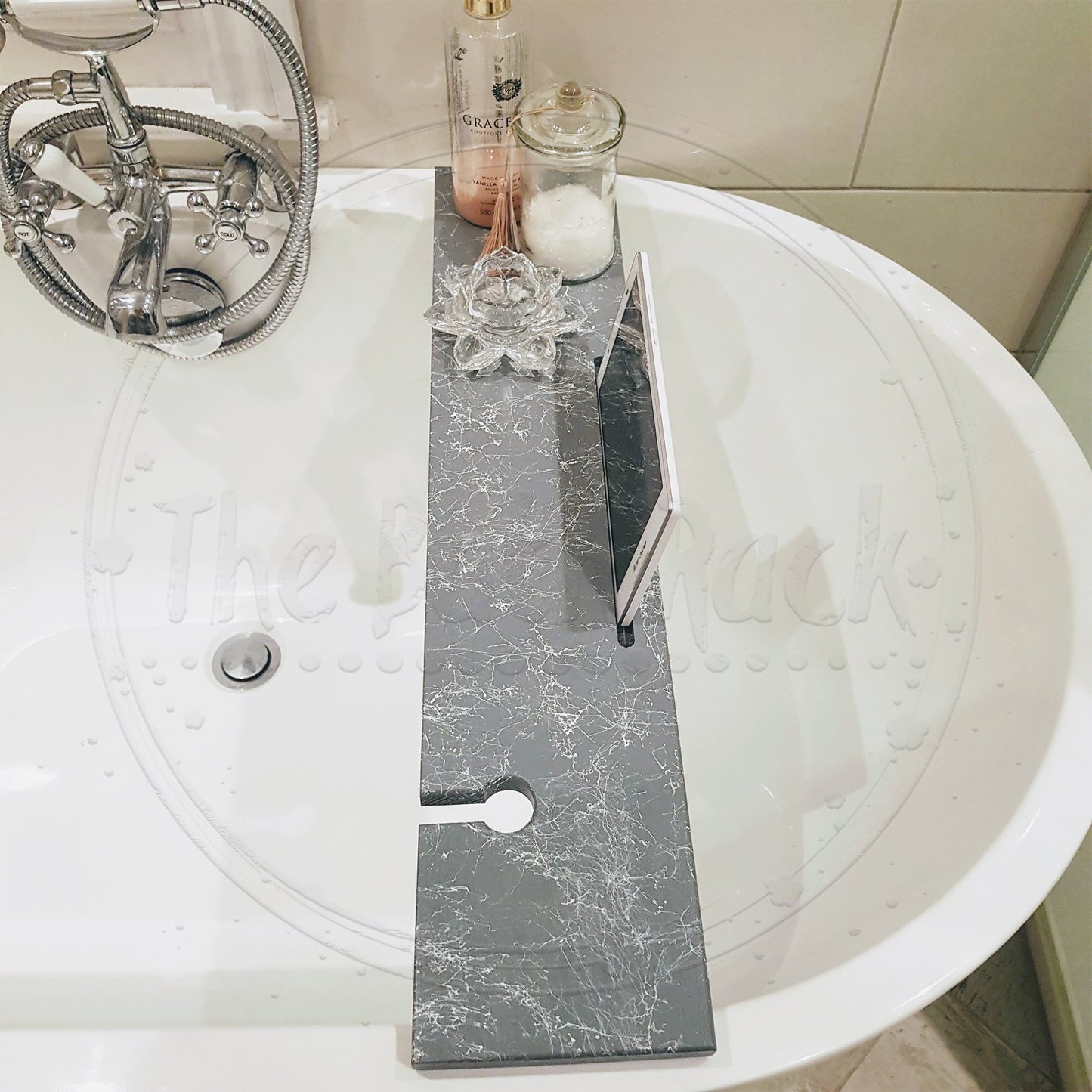 Watermarked Grey Wooden Bath Rack Abstract Marble Effect 1